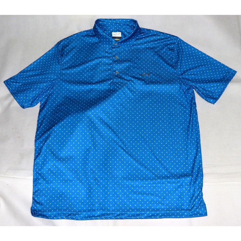 Greg Norman Play Dry Men's Short Sleeve Golf Polo Blue Geometric Shirt Size XL